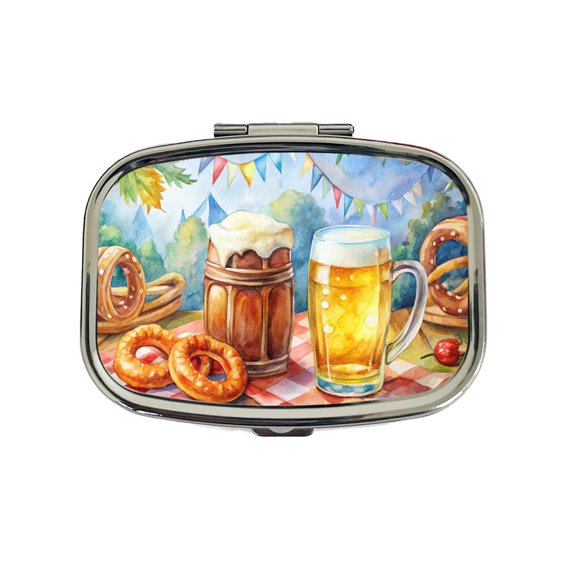 German Oktoberfest Beer Pretzel Watercolor Small Travel Handbag Pill Box Case