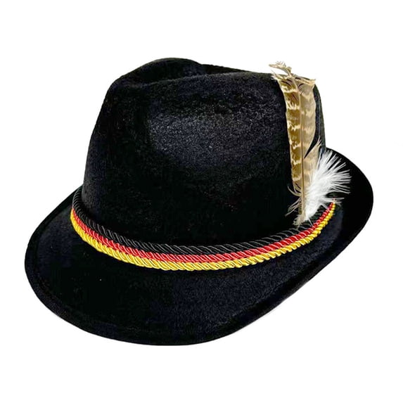 German Oktoberfest Feather Hat Felt Fabric Stage Performance Party Cap,Black,One Size