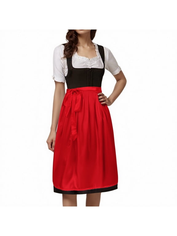 German Oktoberfest Women's Classic Solid Color Half Apron With Ties For Party Dress Bavarian Style