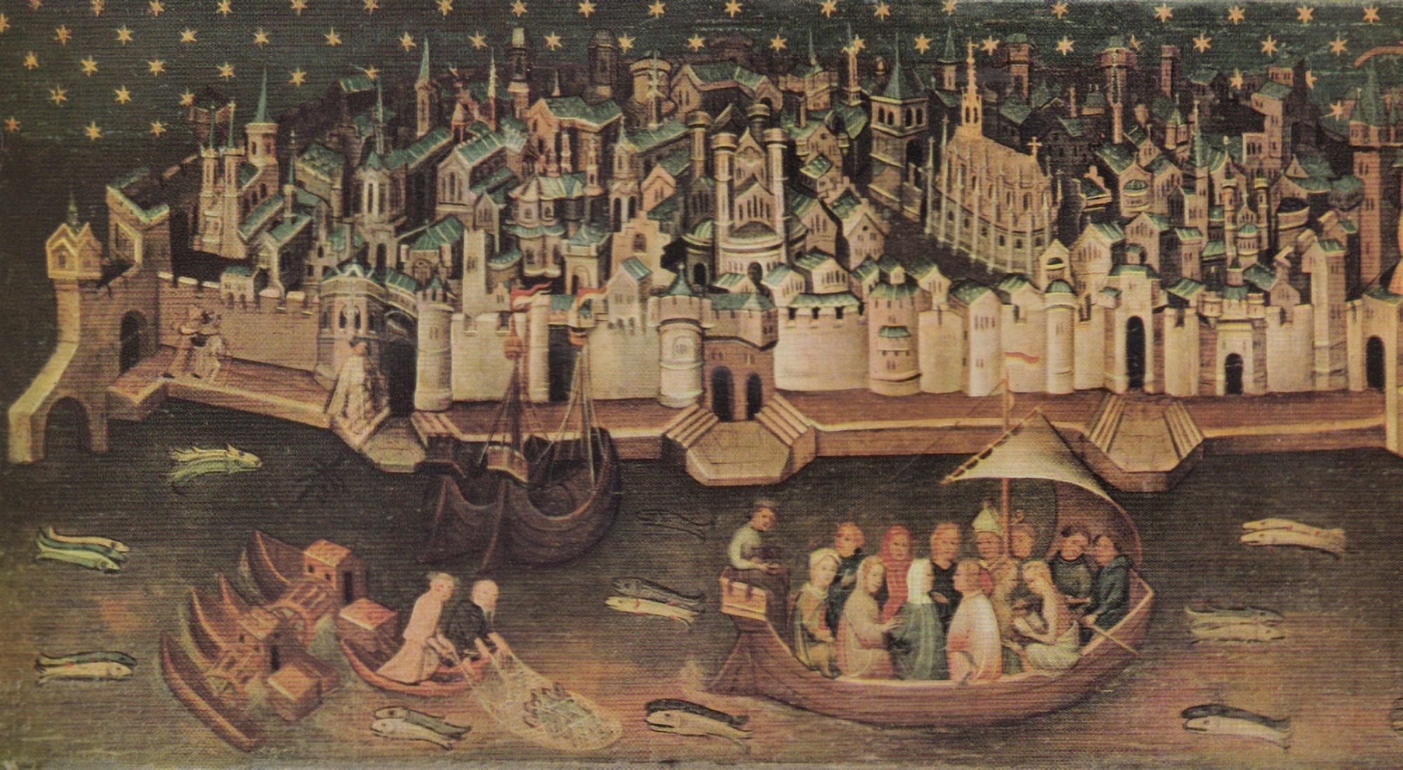 German Painting Arrival of St Ursula at Cologne Canvas Art - Master of St Veronica (18 x 24)