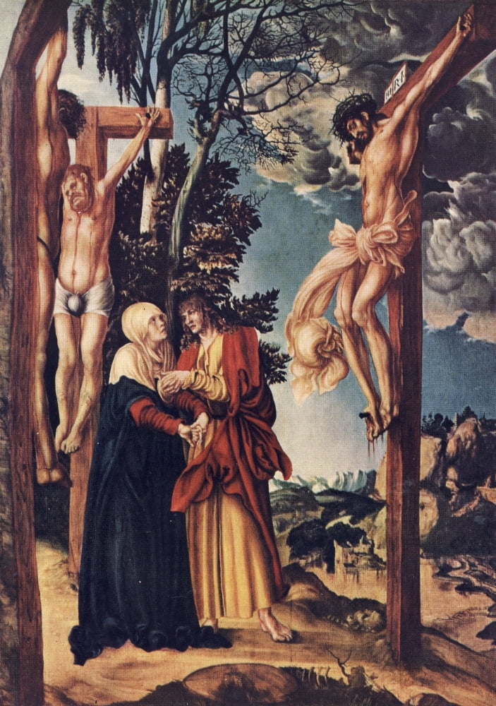 German Painting The Crucifixion Canvas Art - Lucas Cranach (18 x 24)