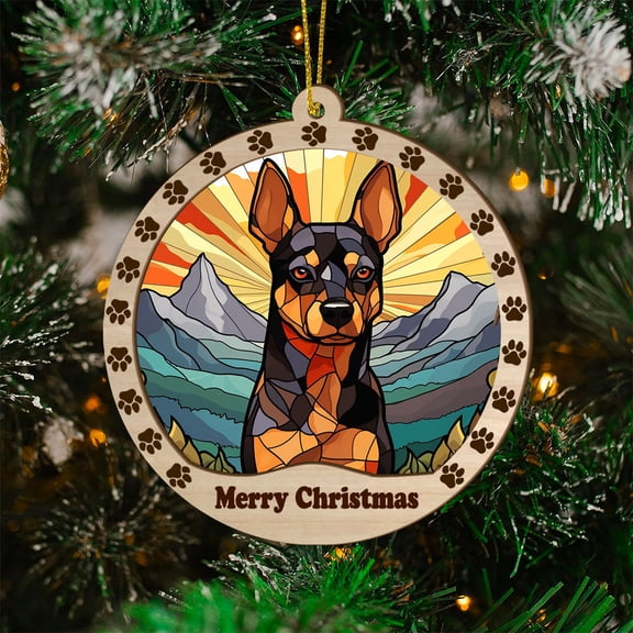 German Pinscher Christmas Decorations, German Pinscher Dog Christmas Stained Glass Christmas Tree, German Pinscher Dog SunCatcher, Christmas Keepsake