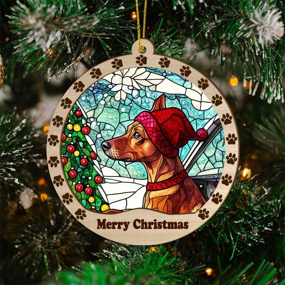 German Pinscher Christmas Dog Ornament, German Pinscher Dog Stained Glass, German Pinscher Dog Suncatcher Gift Christmas Tree Decor, Xmas Gifts