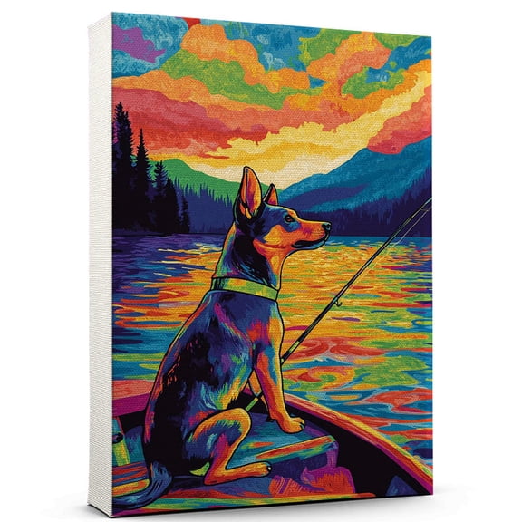 German Pinscher Dog Fishing Art Canvas  German Pinscher Dog Playing Fishing Wall Art, Dog Lover Canvas, Sports Theme Decor for Living Room