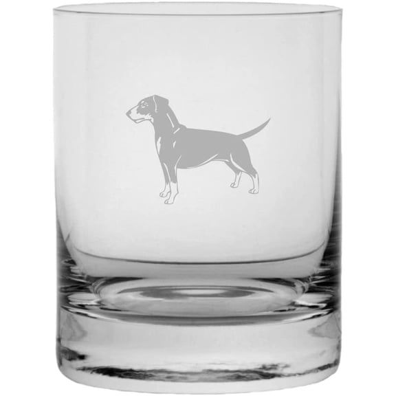 German Pinscher Dog Themed Etched 11oz Crystal Rocks Whisky Glass