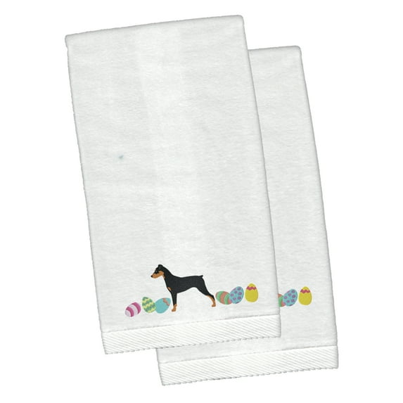 German Pinscher Easter White Embroidered Plush Hand Towel Set of 2