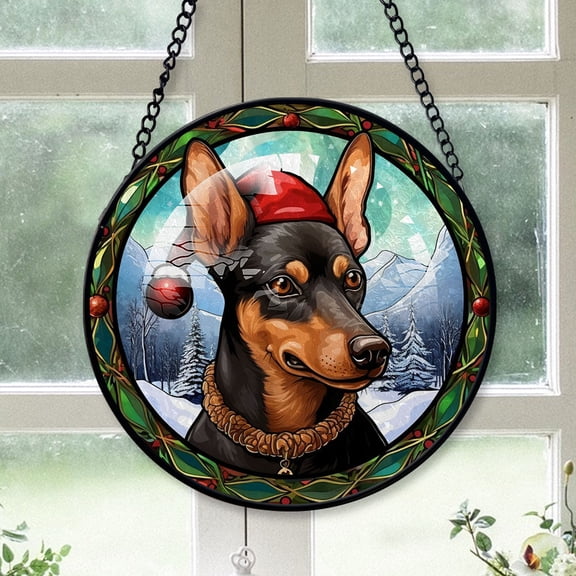 German Pinscher Xmas Dog Ornament Christmas 2025 - German Pinscher Dog Stained Glass Window Hanging, Dog SunCatcher Christmas Tree Decor, Dog, Christmas Keepsake