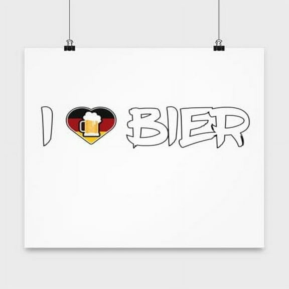 German Poster, I Love Bier, Beverage Wall Art Gift, White 13x13in Poster