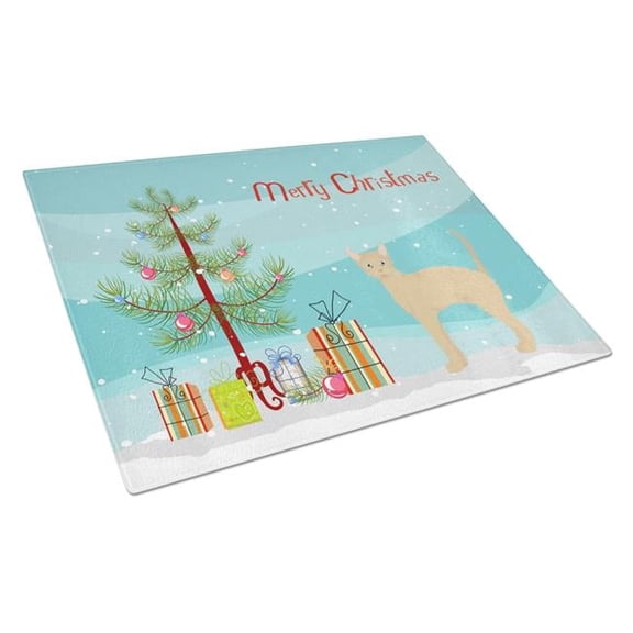 German Rex No.2 Cat Merry Christmas Glass Cutting Board - Large