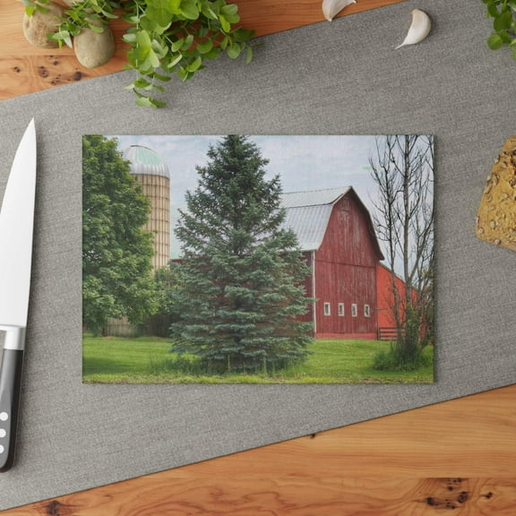 U R There Photography German Road Red I Rustic Farmhouse Tempered-Glass Cutting Board 8"x 11"