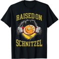 thumbnail image 1 of German Roots Germany German Heritage Raised On Schnitzel T-Shirt men and women can wear, black, white, gifts, 1 of 4