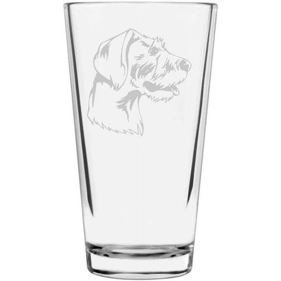 German Rough Haired Pointer Dog Themed Etched All Purpose 16oz Libbey Pint Glass