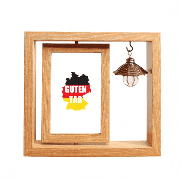 German Salutation Hello Map Outline Wooden Rotating Picture Photo Frame 4x6