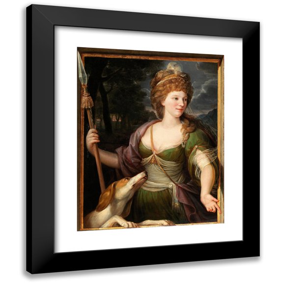 German School 12x14 Black Modern Framed Museum Art Print Titled - Portrait of a Lady as Diana (Late 18th Century)