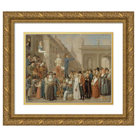 German School 14x12 Gold Ornate Wood Frame and Double Matted Museum Art Print Titled - The Platform (1800-1805)