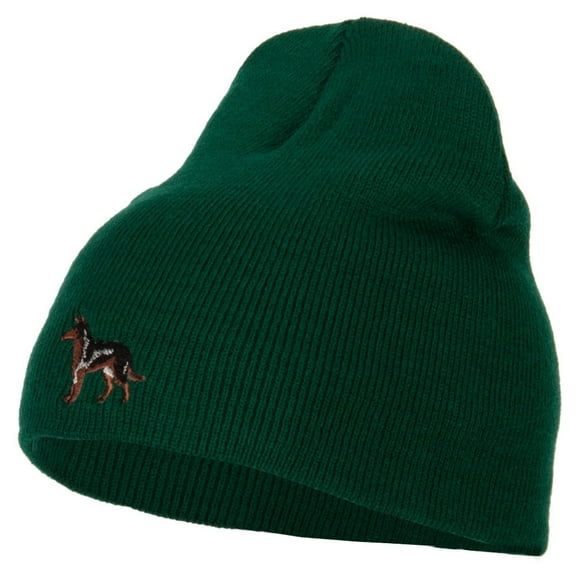 German Shepard Dog Embroidered Knitted Short Beanie - Dk Green OSFM