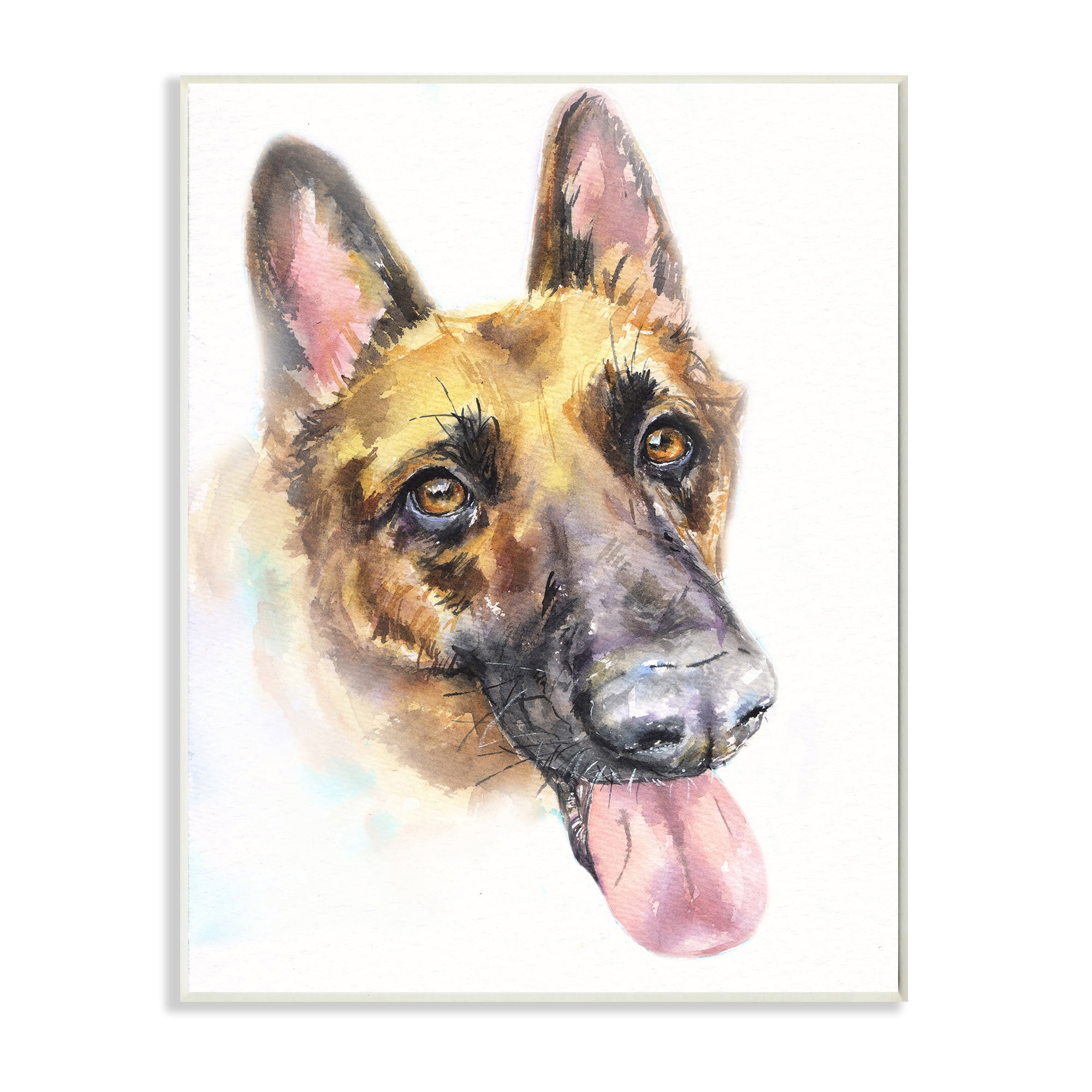 Stupell Industries German Shepard Pet Dog Tongue Out Portrait Wall Plaque, 10 x 15, Design by George Dyachenko