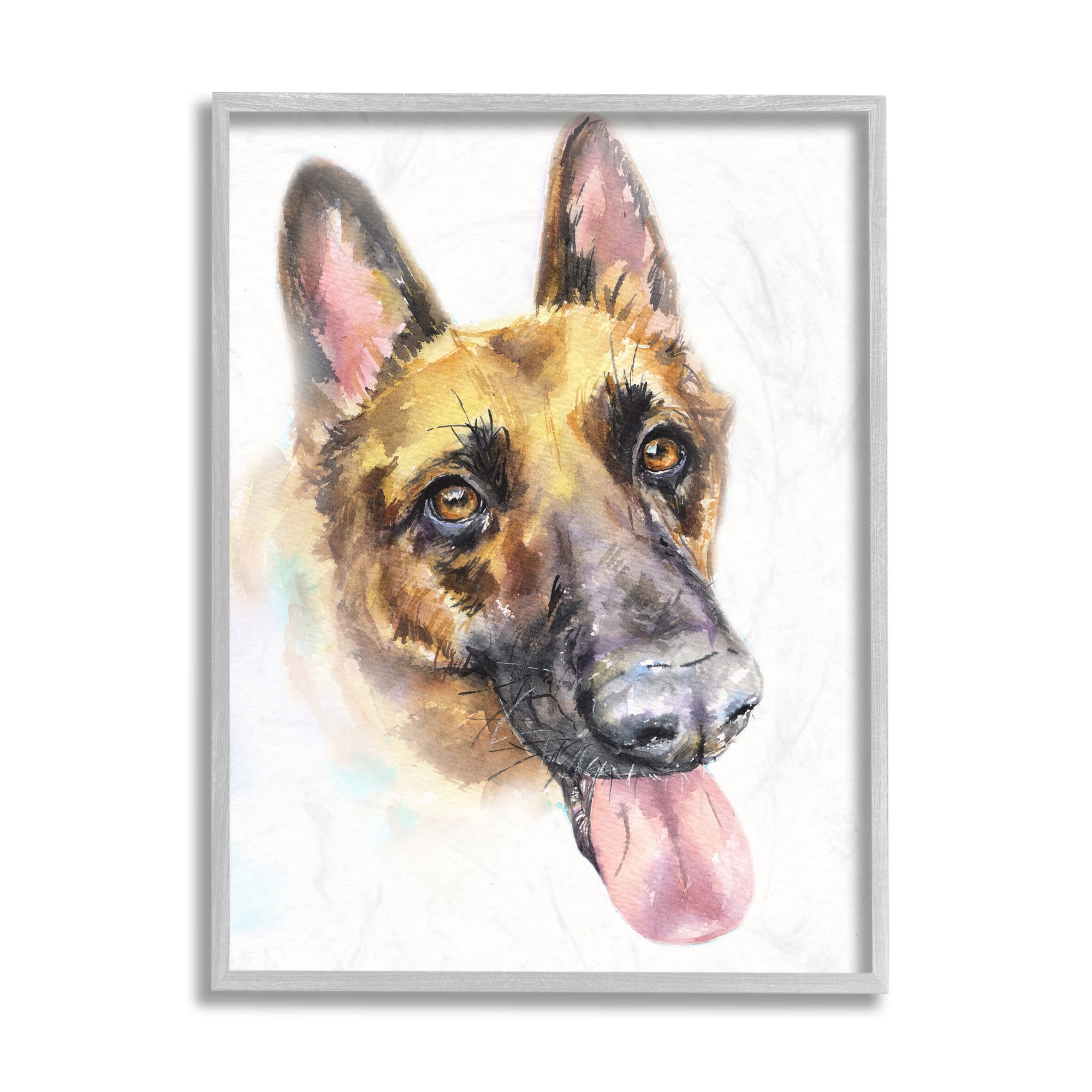 Stupell Industries German Shepard Pet Dog Tongue Out Portrait Grey Framed, 11 x 14, Design by George Dyachenko