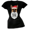 thumbnail image 1 of German Shepard Santa Ugly Christmas Sweater Juniors Black T-Shirt, 1 of 1