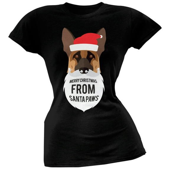 German Shepard Santa Ugly Christmas Sweater Juniors Black T-Shirt