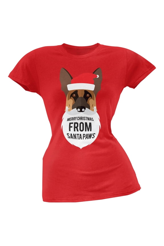 German Shepard Santa Ugly Christmas Sweater Juniors Red T-Shirt