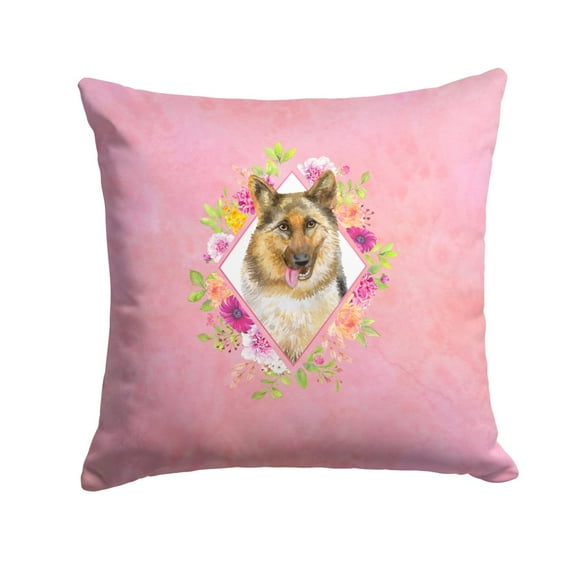 German Shepherd #1 Pink Flowers Fabric Decorative Pillow
