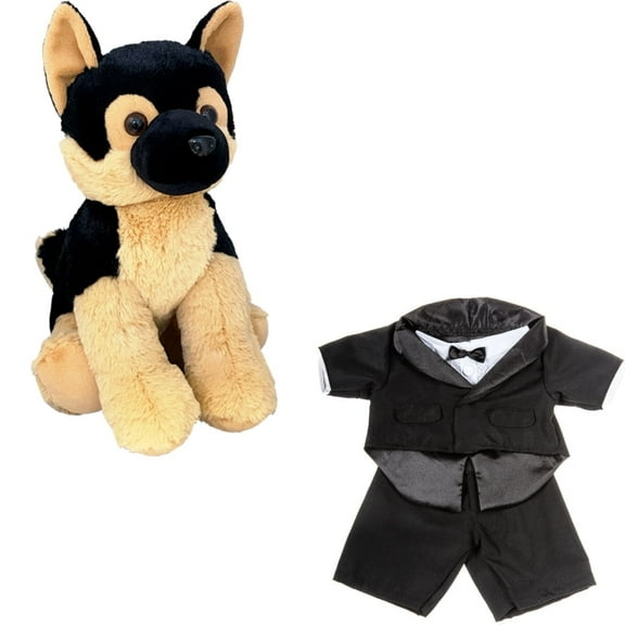 German Shepherd 16 inch with Tuxedo Outfit Stuffed Animal, Dinner Cloth Plush Toy, Gift for Kids