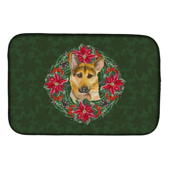 German Shepherd #2 Poinsetta Wreath Dish Drying Mat