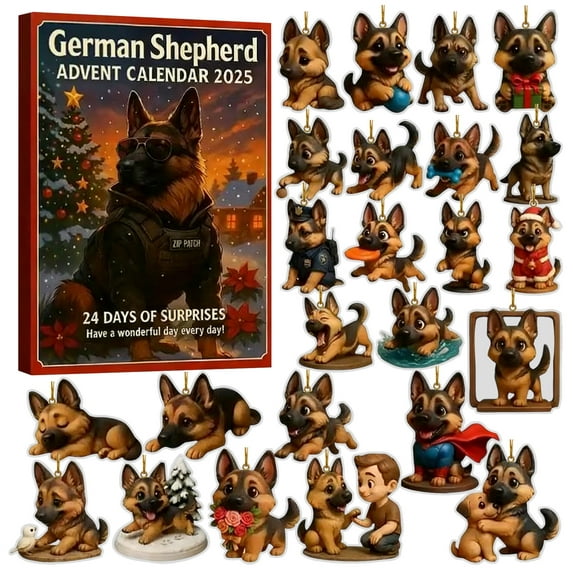 German Shepherd Advent Calendar 2025, 24 Days Christmas Countdown Calendar with Cute Dog Ornaments, 24 PCS 2D Festive Breeds Ornaments, Gift for Dog Lovers & Home Décor