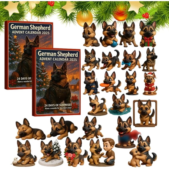 German Shepherd Advent Calendar 2025, Unique Dog Advent Calendar, 24 PCS 2d German Shepherd Decorations, Precious Puppy-Themed Xmas Gift Set, Idea for Dog Lovers Pet Parents and Families(1pc)