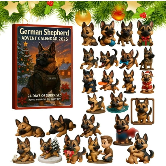 German Shepherd Advent Calendar 2025, Unique Dog Advent Calendar, 24 PCS 2d German Shepherd Decorations, Precious Puppy-Themed Xmas Gift Set, Idea for Dog Lovers Pet Parents and Families(1pc)