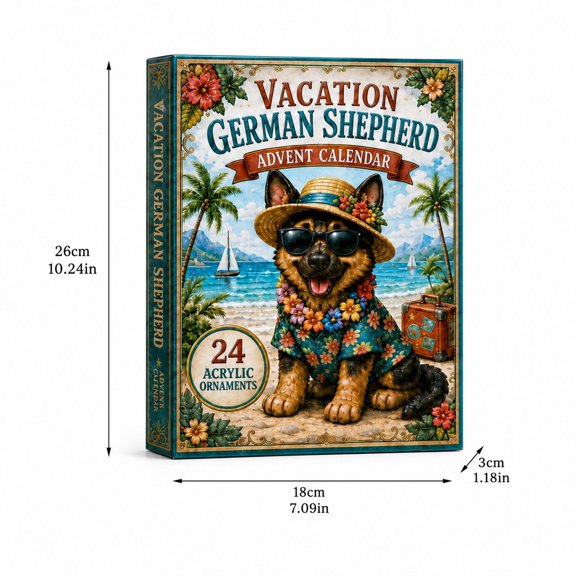 German Shepherd Advent Calendar 2026,24-Day Christmas Countdown Calendar,2D Acrylic Vacation German Shepherd Hanging Ornaments,Dog Lover Gift
