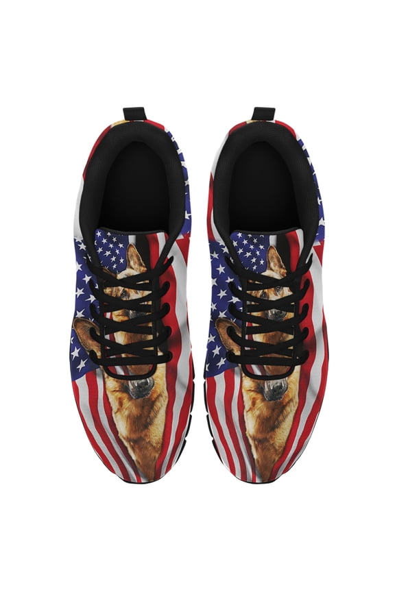 German Shepherd American Flag Running Shoes Sneakers Mesh Black Size 9