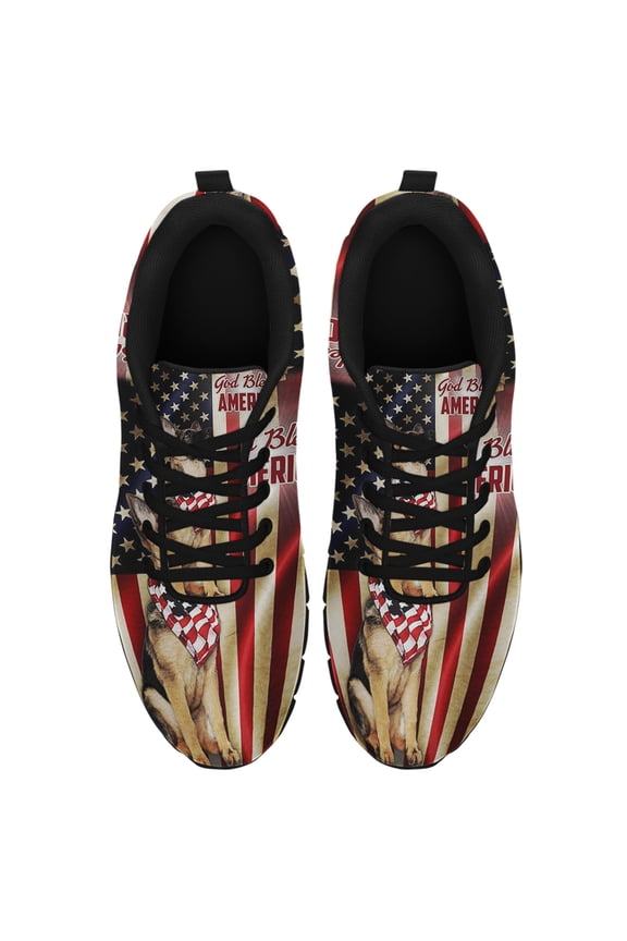 German Shepherd American Flag Us Running Shoes Sneakers Mesh Black Size 8