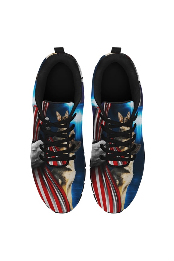 German Shepherd American Flag Us Running Shoes Sneakers Mesh Black Size 9.5