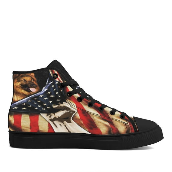German Shepherd American flag High Top Canvas Shoes Sneakers Black Size 11