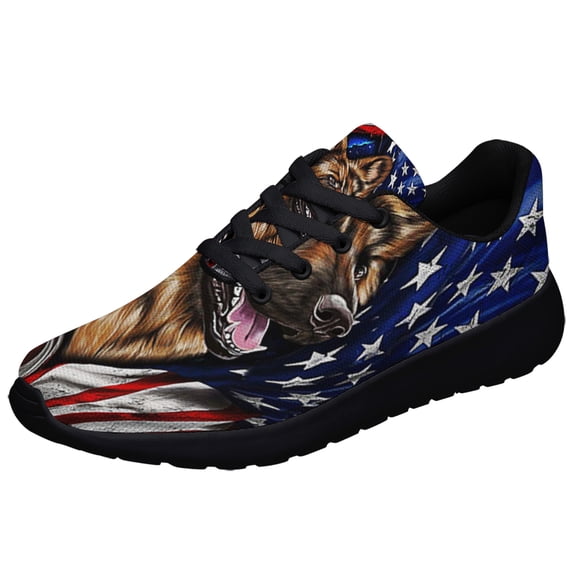 German Shepherd American flag Shoes Sneakers Black Size 8