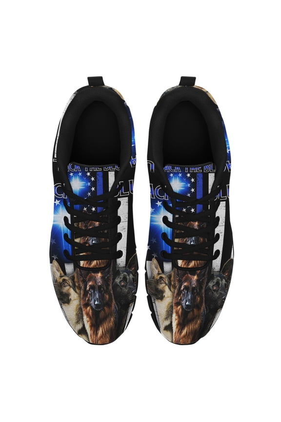 German Shepherd Back The Blue Christian Cross Running Shoes Sneakers Mesh Black Size 5