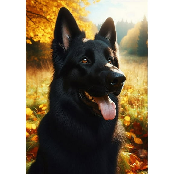 German Shepherd Black - Best of Breed DCR Falling Leaves Garden Flag 12" x 17"