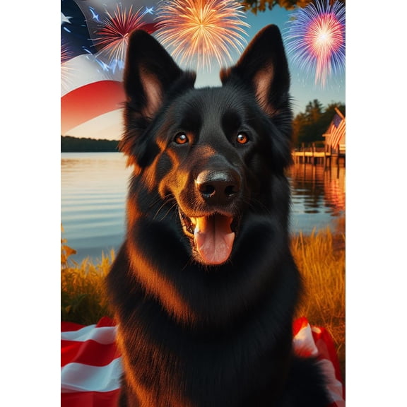 German Shepherd Black - Best of Breed DCR July 4 Holiday House Flag