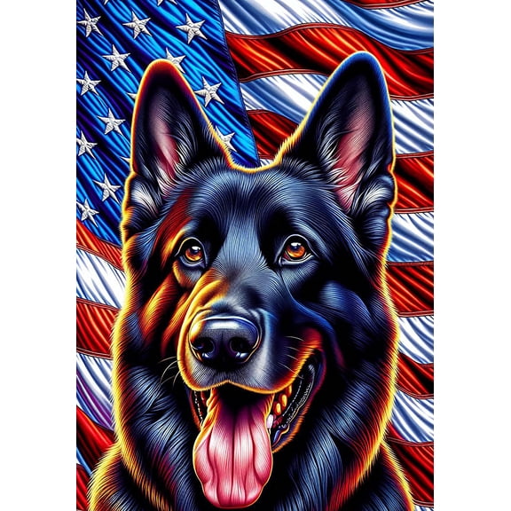 German Shepherd Black - Best of Breed DCR Patriotic III Outdoor House Flag Mailbox Flag 28" x 40"
