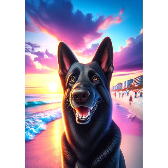 German Shepherd Black - Best of Breed DCR Summer Sunset Outdoor House Flag 28" x 40"