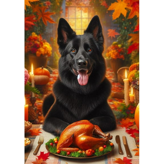 German Shepherd Black - Best of Breed DCR Thanksgiving House Flag 28" x 40"