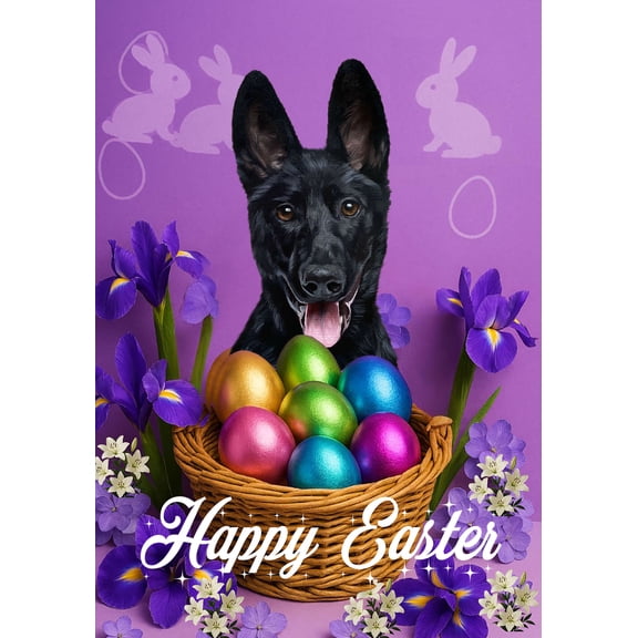 German Shepherd Black - Best of Breed Easter Holiday Outdoor House Flag 28" x 40" Mailbox Flag Dog Flag