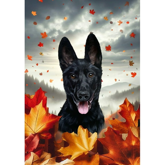 German Shepherd Black - Best of Breed Fall Leaves Outdoor House Flag 28" x 40" Mailbox Flag Dog Flag