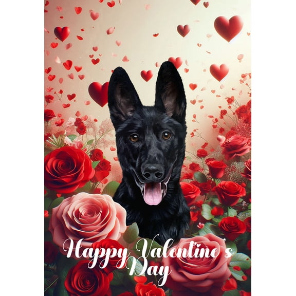 German Shepherd Black - Best of Breed Valentines Day Outdoor House Flag 28" x 40" Mailbox Flag Dog Flag