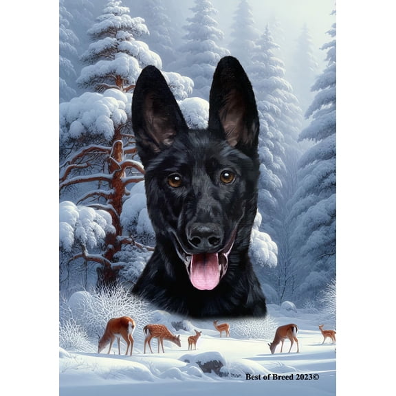 German Shepherd Black - Best of Breed  Winter Wonderland House Flag