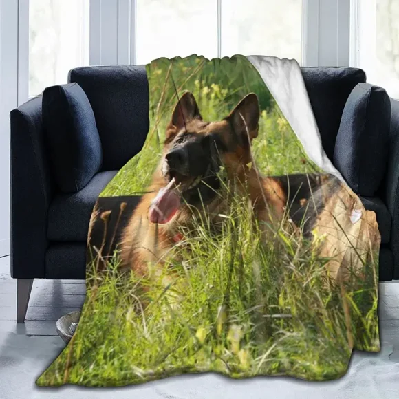 German Shepherd Blanket Fleece Plush Throw Blankets Portable Bedspread Shawl Bed Sofa Animal Dog Blanket Flannel Warm Soft Cozy