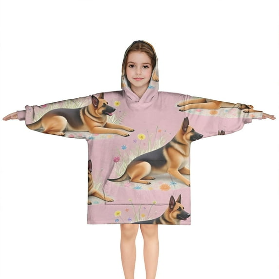 German Shepherd Blanket Hoodies for Kids 6-13YR Oversize Wearable Blanket Hoodies for Boys Girls Teens
