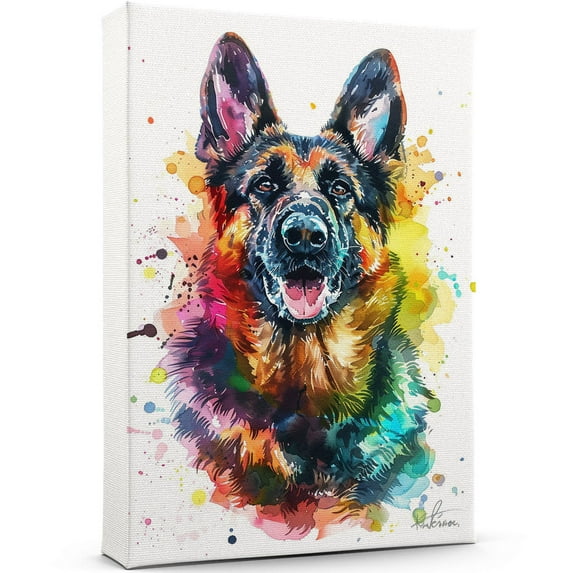 German Shepherd Canvas Wall Art, Modern Cute Colorful German Shepherd Canvas Dog Art Pictures Wall Decor for Kids Bedroom Decoration Unframed 8x12 inches